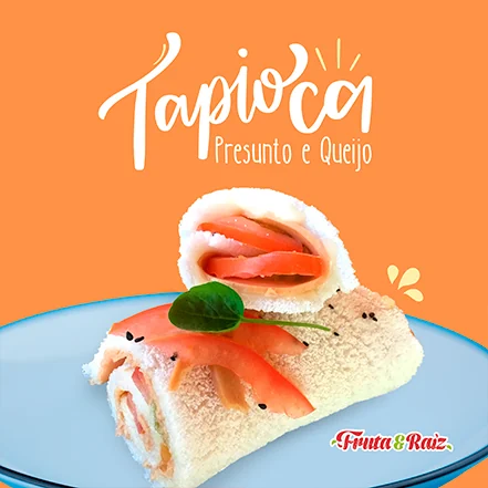 Tapioca vegana com presunto e queijo vegetais